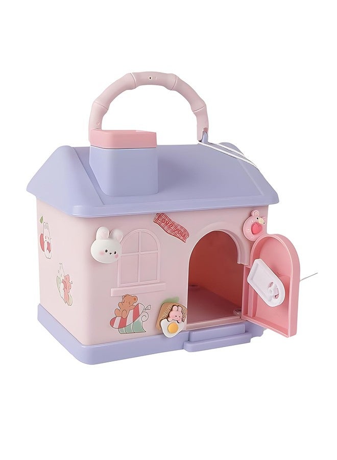 RETRIX House Shaped Piggy Bank for Kids with 3D Steaker - Cute Money Saving Box with Lock & Keys - Home Style Coin & Cash Bank with Handle - Best Gift for Girls & Boys (Pink) - Image 3